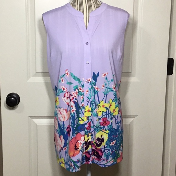 Susan Graver Tops - Susan Graver Sleeveless Floral Tunic Top, 1X
